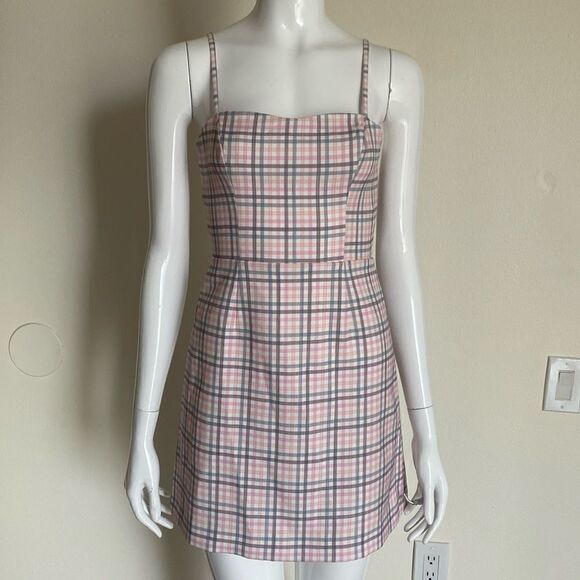 French Connection Plaid Pink Whisper Back Tie Mini Dress Size 0 - Picture 3 of 12